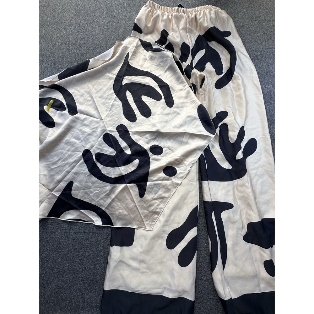Petal Pup Outfit Set Womens XSmall‎ Cream Black Geometric Scarf Top Pants Satin